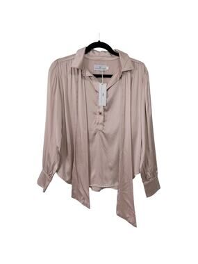 Never a wallflower blush pink silk long sleeve blouse with tie size xs NWT